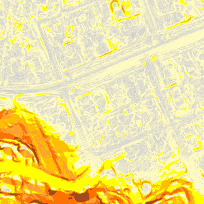 Terrain — slope (yellow = gentle, red = steep)