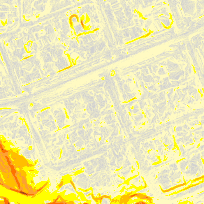 Terrain — slope (yellow = gentle, red = steep)
