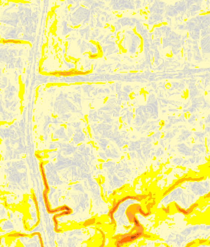 Terrain — slope (yellow = gentle, red = steep)